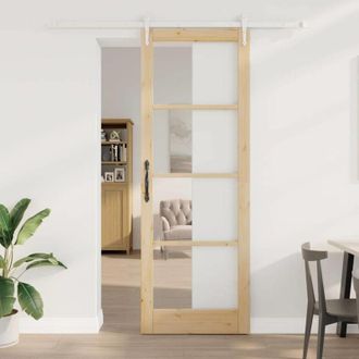 vidaXL Vidaxl - Puerta Deslizante Manual Marr&oacute;n 83 X 232 Cm Madera Y Metal