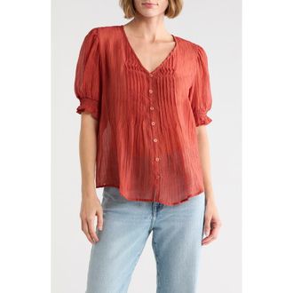 Vince Camuto Pintuck V-Neck Puff Sleeve Top in Rust at Nordstrom Rack, Size X-Large