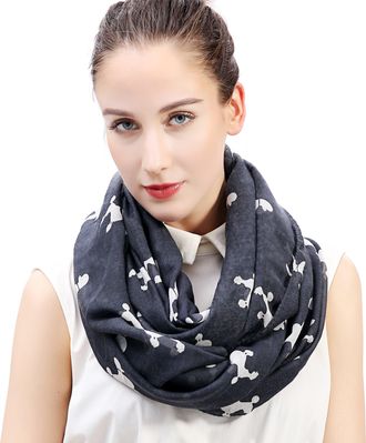Lina & Lily Poodle Dog Print Lightweight Snood Scarf (Dark Grey)