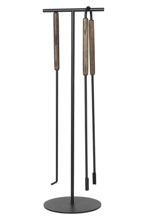 Blomus Blomus Ashi 3 Piece Steel Fireplace Tool Set with Oak Brown Handle