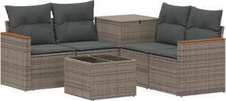 vidaXL Juego De Sof&aacute; 6 Uds. Gris Y Gris Oscuro Rat&aacute;n Sint&eacute;tico Y Acero Vidaxl
