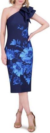 Eliza J Ruffle One-Shoulder Cocktail Dress in Navy Cobalt at Nordstrom Rack, Size 4