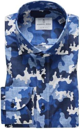 Emanuel Berg Slim Fit Textured Poplin Dress Shirt in Blue at Nordstrom Rack, Size X-Large