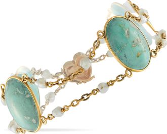 Luxury Bazaar 14K Yellow Gold Turquoise Seed Pearl Bracelet MF15-070226
