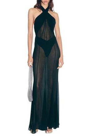 Mango Mesh Halter Dress in Black at Nordstrom Rack, Size 6