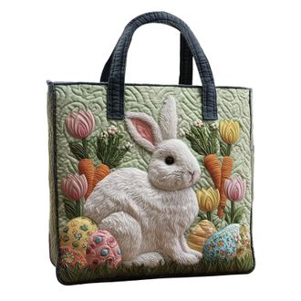 Generic Canvas Tote Bag - Cute Rabbit Design Handbag, Easter Themed Tote Bags | Grocery Shopping Carrying Bag With Durable Canvas Material For Women Girls Chi