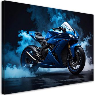 Feeby Cuadro Sobre Lienzo, Motocicleta Azul, 120x80