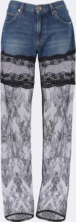 Blumarine Lace-trimmed wide-leg jeans
