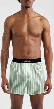 Tom Ford Stripe Stretch Silk Boxer Shorts in Light Green/White at Nordstrom, Size Xx-Large
