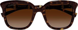 Gucci Vierkante Zonnebril - Dames - Zonnebrillen - Bruin - 52 MM - Bamboe - Accessoires