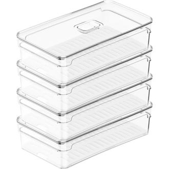 Ou Clear Stackable Fridge Organizer Bin with Drain Tray and Vented Lid, 4 Pack in Clear With White Drainer at Nordstrom