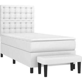 vidaXL Cama Box Spring Con Colch&oacute;n Cuero Sint&eacute;tico Blanco 90x190 Cm Vidaxl