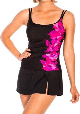 Miraclesuit Scoopneck Shirred Bodice Swimdress In Pink Happy Place