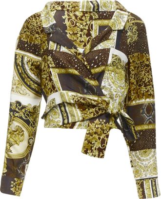 Versace Mosaic Barocco silk print wrap tie cropped shirt