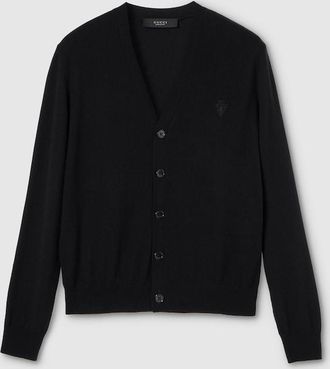 Gucci Knit Wool Cardigan With Embroidery, Size XXXL, Black