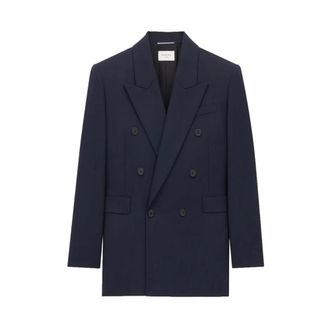 Saint Laurent Double-Breasted Jacket in Wool - male - Saint Laurent - Blazers - Blue - XL - Suits