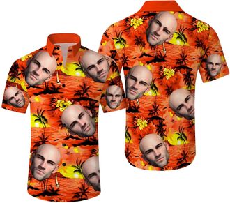 Generic Custom Hawaiian Shirt with Face Picture for Men Personalized Tropical Summer Beach Casual Short Sleeve Button Down Shirts (UK, Alpha, 3XL, Regular, Re