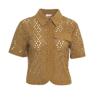 Liu Jo Shirts, female, Brown, Size: XS Brown Cropped Shirt with Embroidery