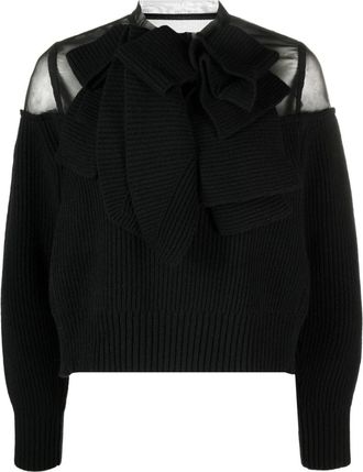 sacai semi-sheer lace wool blouse - women - Wool/Polyester - 1 - Black
