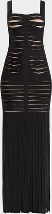 Hérve Léger Alessandra Slash-Cutout Bandage Fringe Gown