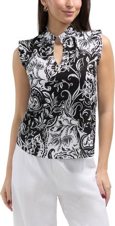 Ellen Tracy Womens Linen Blend Top With Ruffle Sleeve and Collar