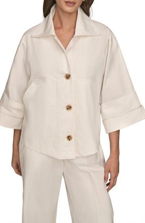 DKNY Button Front Cotton Twill Jacket in Cream at Nordstrom, Size X-Large