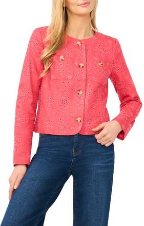 CeCe by Cynthia Steffe Eyelet Crop Jacket in Claret Red at Nordstrom, Size 12