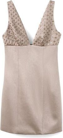 Mango Sequin Floral Detail Satin Minidress in Mink Grey at Nordstrom Rack, Size 2