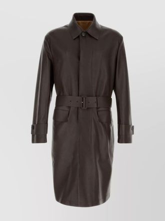 Ferragamo long leather trench coat with belted waist