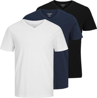 Jack & Jones V-Shirt JACK & JONES JJEORGANIC BASIC TEE SS V-NECK 3PK MP, Herren, Gr. XXL, navy blazer pack:navy blazer, schwarz, wei&szlig;, Jersey, Obermaterial: 100% B