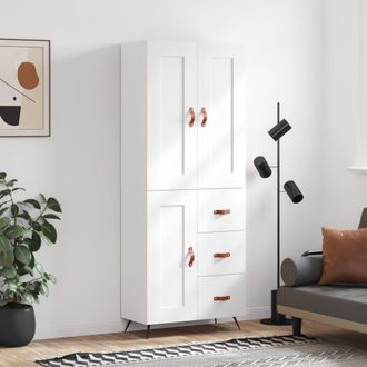 vidaXL Aparador Alto Madera Contrachapada Blanco 69,5x34x180 Cm Vidaxl