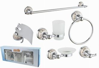 Trade Shop Trade Shop - Set De Ba&ntilde;o 6pzs Acero Cristal Cer&aacute;mica Decoraciones Dorada Portarollos 52436