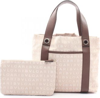 Bulgari Beige Brown Canvas Leather Handbag Tote Bag (Pre-Owned)