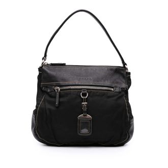 Prada Pre-owned Womens Leather And Tessuto Shoulder Bag - Black - One Size