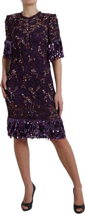 Dolce & Gabbana Purple floral lace crystal embedded Womens dress