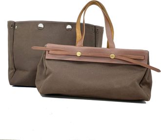 Herm&egrave;s Brown Toile Officier Tote Bag (Pre-Owned)
