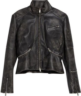 Alexander McQueen Crop Brushed Leather Jacket in Black/Brown at Nordstrom, Size 6 Us