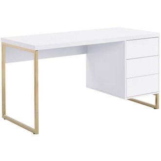 Vente-Unique Scrivania con 3 cassetti MDF laccato e Metallo Bianco e Dorato - TIMFIA II di Pascal Morabito