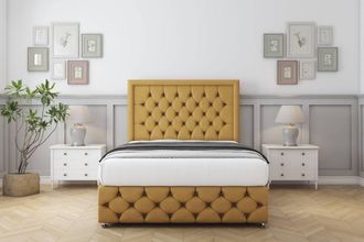 Comfort Beds Winchester Plush Divan Set No Drawers-54 Headboard-Footboard in Mustard | Size: Small Double