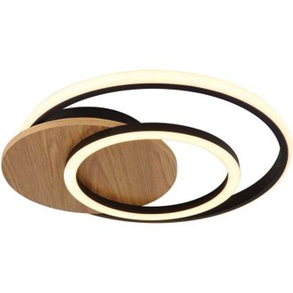 Globo Lighting Globo Lighting - Plafoniera design legno anelli luminosi mdf grigio luce soggiorno color champagne, led 24W 1100Lm bianco caldo, LxLxH 38x36x6,5 cm