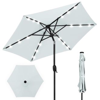Best Choice Products 7.5ft Outdoor Solar Patio Umbrella for Deck, Pool w/ Tilt, Crank, LED Lights