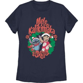 Lilo & Stitch Womens Lilo & Stitch Mele Kalikimaka Christmas Graphic T-Shirt in Navy Blue at Nordstrom, Size Medium