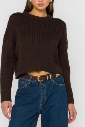 Velvet Heart Kalliope Cable Knit Cropped Sweater In Brown