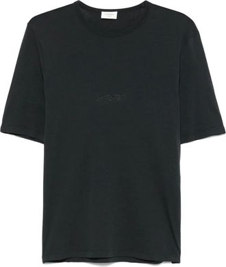 Saint Laurent T-Shirt In Cotone Con Ricamo Logo Tono Su Tono-Uomo
