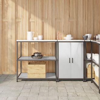 Berkfield Home Kitchen Storage Set with Shelf with Storage with Door Adjustable 2 pcs Sliver 150 x 50 x 92 cm in Silver