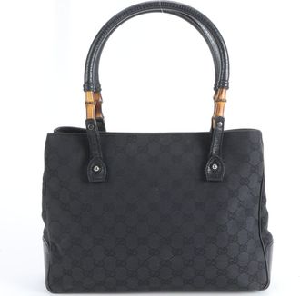 Gucci Gg Canvas Black Gg Canvas Leather Handbag Tote Bag (Pre-Owned)