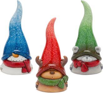 Melrose International Whimsical Terra Cotta Winter Animal Decor (Set of 3) - Red; Blue; Green