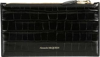 Alexander McQueen Zwarte Leren Damesportemonnee Ritssluiting - Dames - Portefeuilles - Zwart - ONE Size - Leer - Accessoires