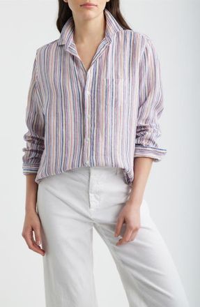 Frank & Eileen Eileen Relaxed Button-Up Shirt in Red Green Navy Multistripe at Nordstrom, Size X-Large