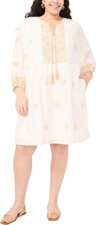 Vince Camuto Medallion Print Split Neck Minidress in Camel at Nordstrom, Size 3 X